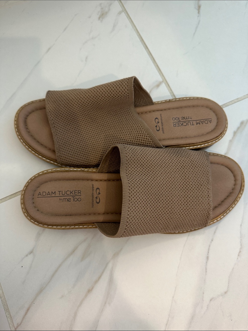 Adam Tucker Taupe Knit Slide Sandals
